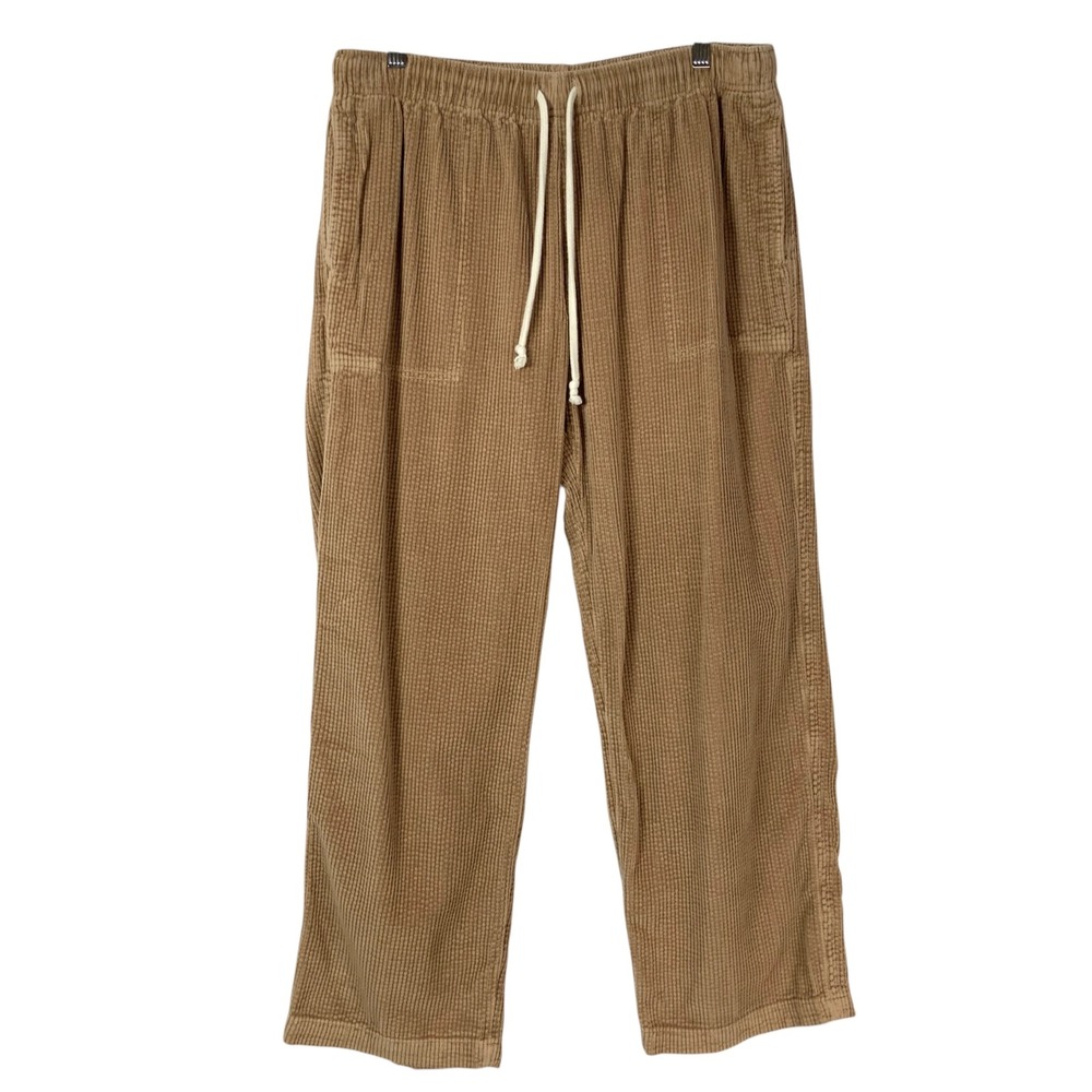Aerie Tan Corduroy Straight Leg Pants Medium Drawstring Elastic Waist Pocket